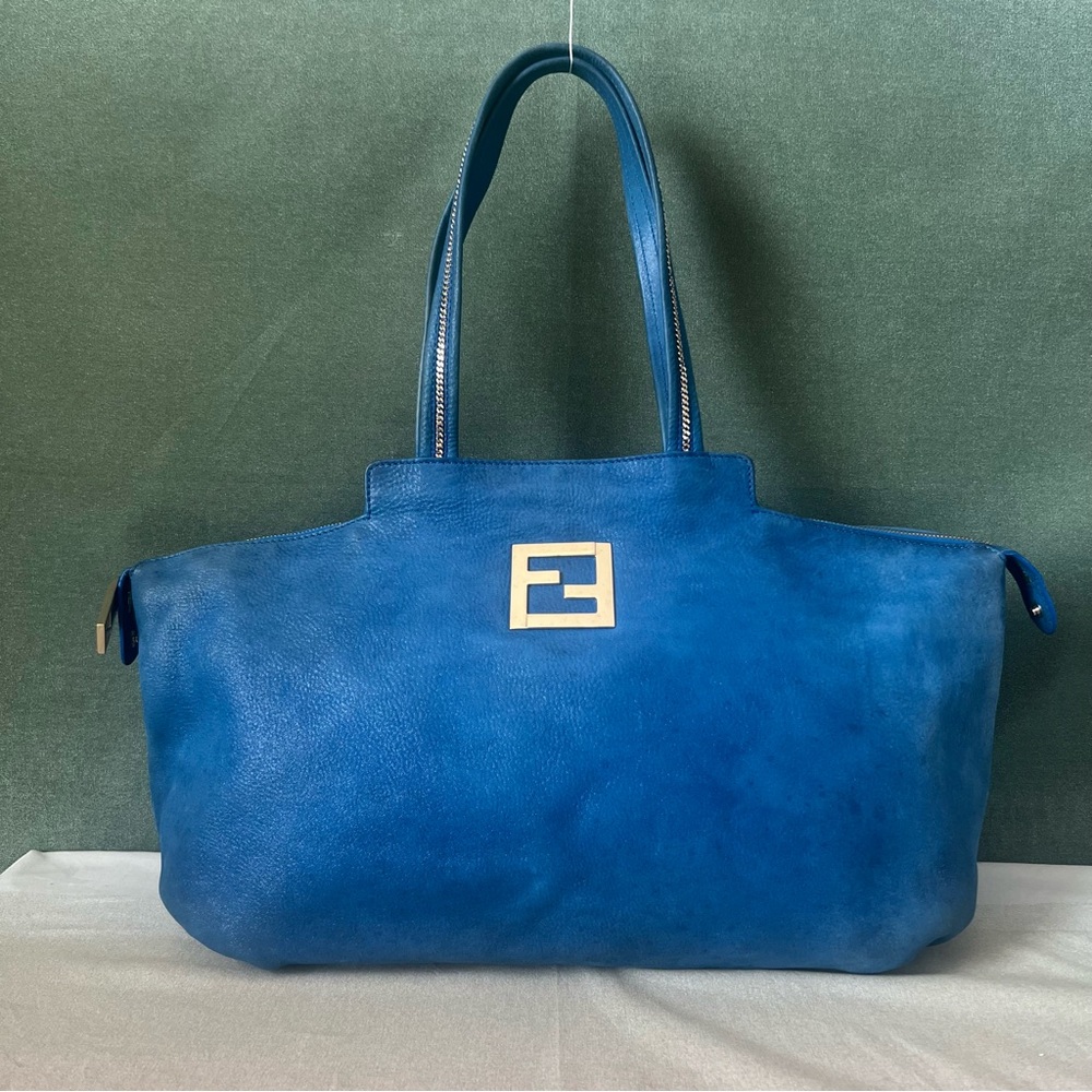 Fendi Blue Nubuck Zipper Tote